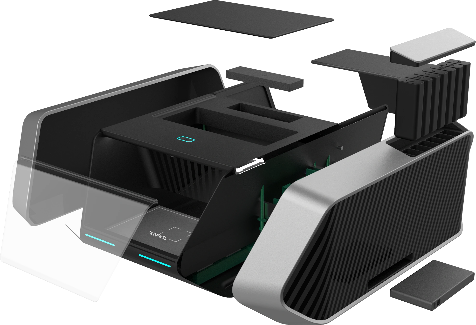 Exploded view of the printer’s enclosure and internal structure