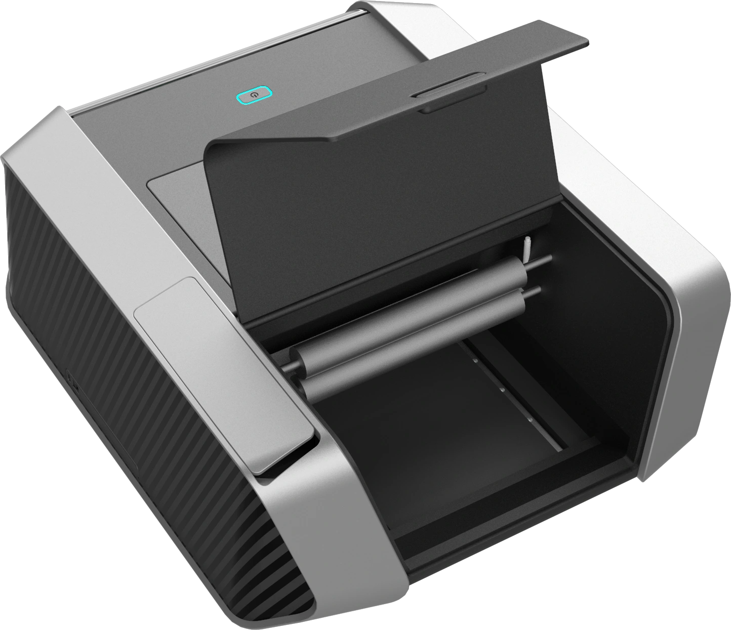 Open printer enclosure showing the top access and mechanism